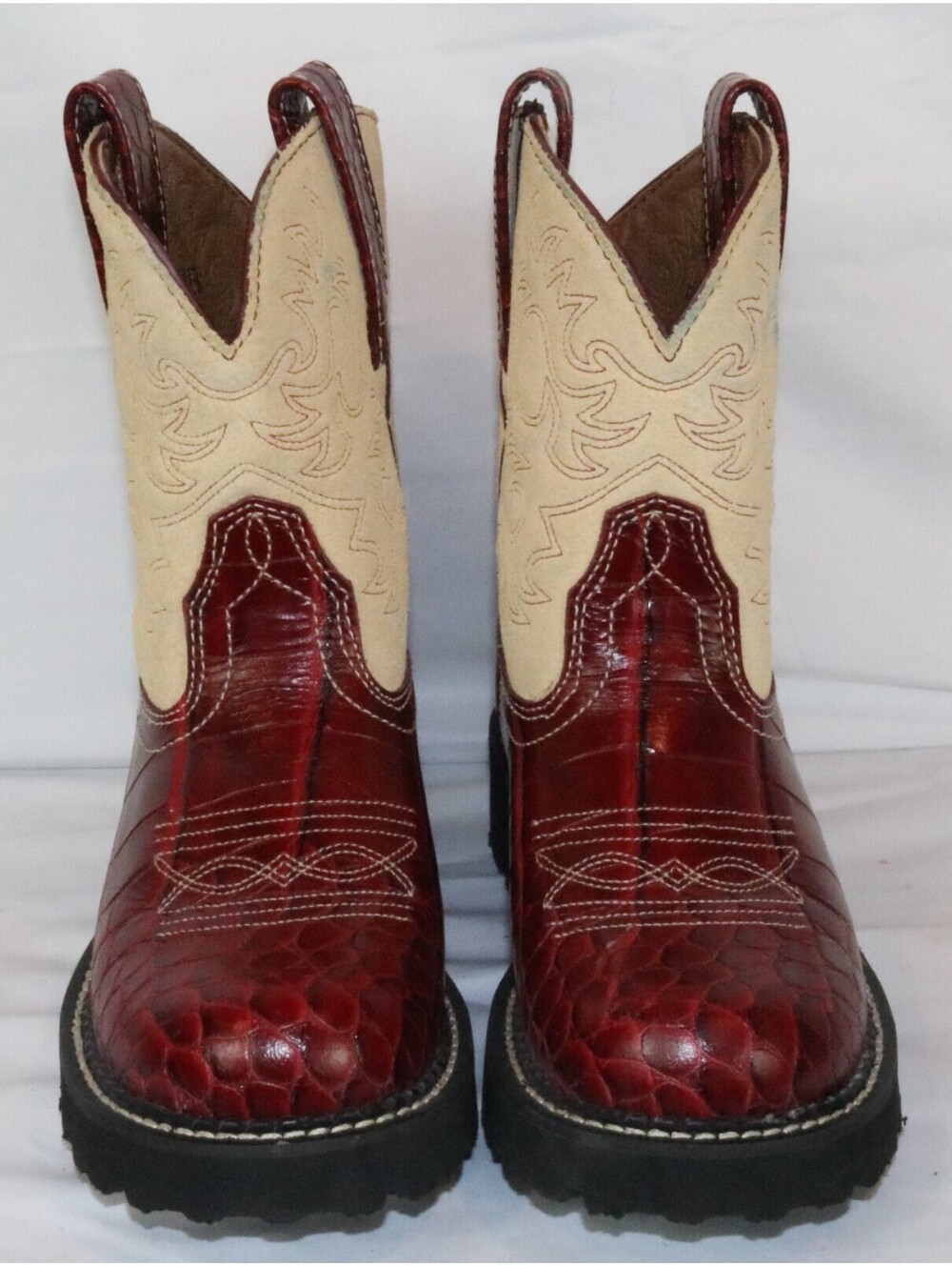 Ariat Fatbaby 14709 Women Red Croc Embossed Leather Western Boots 5.5B Tan Suede